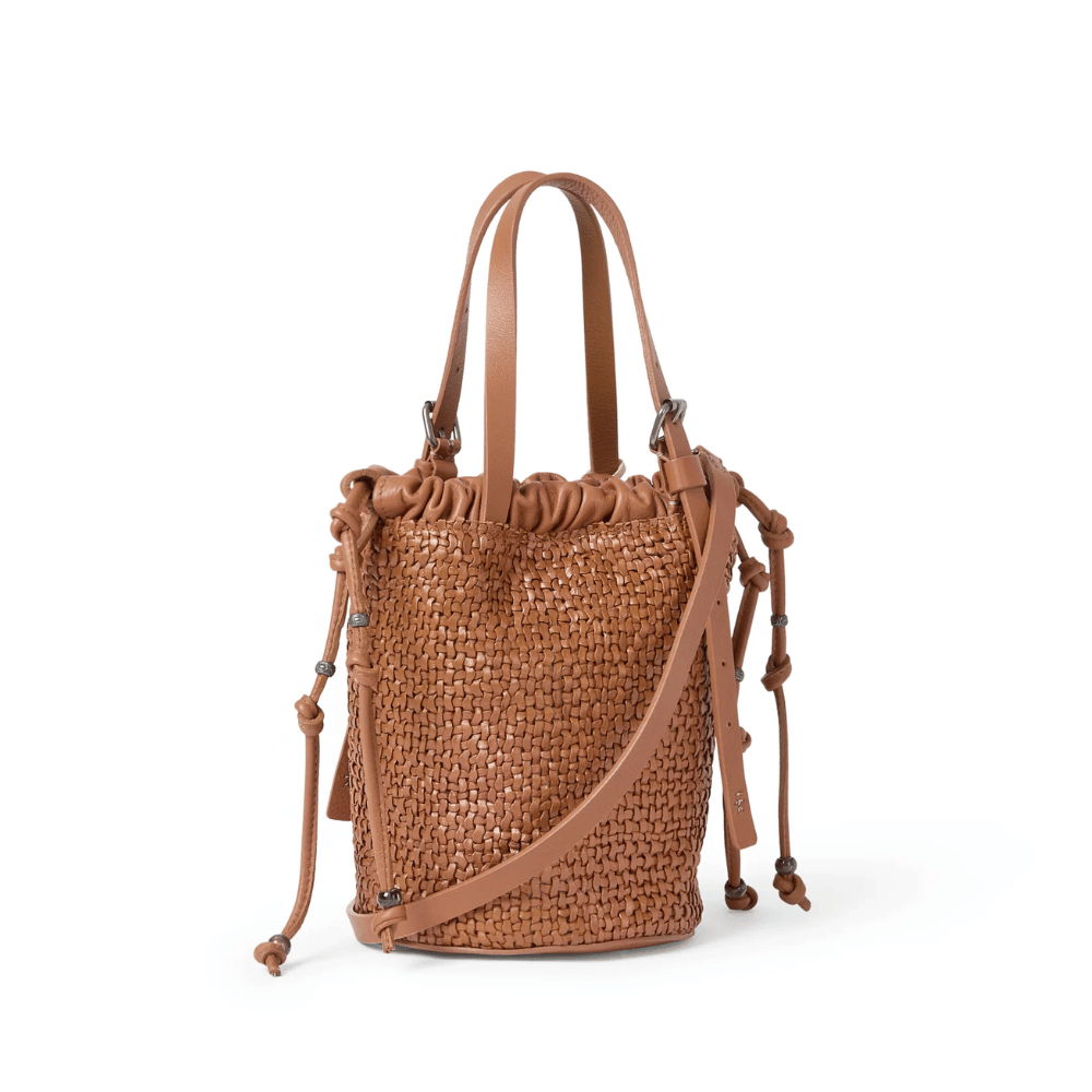HENRY BEGUELIN Designer fashion handbags shop online and in store High End fashion boutique Sydney Australia Riada Concept Henry Beguelin Secchiello Arricciato Intreccio Madreperla Bag in Cuoio BD5928