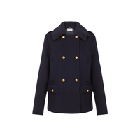 P.A.R.O.S.H. Gold Button Wool Pea Coat in Navy – International designer fashion boutique Australia Riada Concept Woollahra