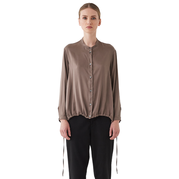 Silk drawstring shirt in mid grey