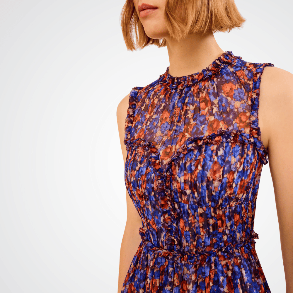 Ulla Johnson Kasia Crinkled Silk Chiffon Midi Dress in Violet Floral Print – International designer fashion boutique Australia Riada Concept Woollahra