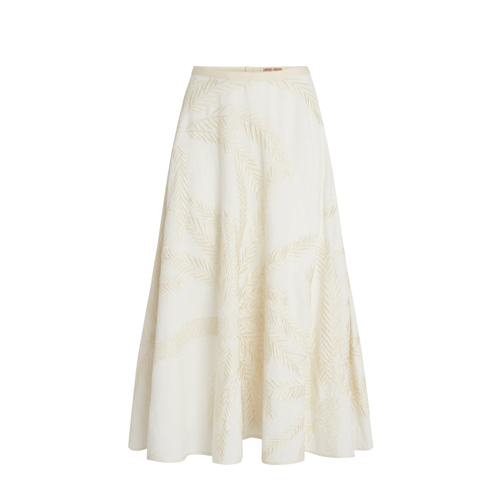 Tasha 3 Palm Embroidery Skirt in White