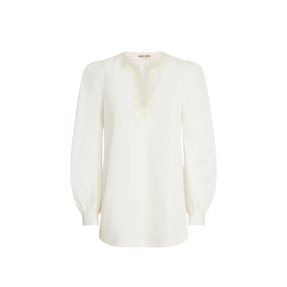 Vera Palm Embtoidery Shirt in White