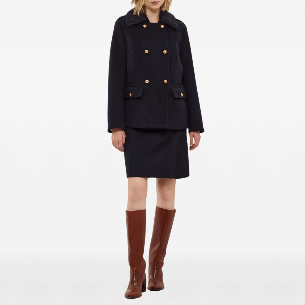 P.A.R.O.S.H. Gold Button Wool Pea Coat in Navy – International designer fashion boutique Australia Riada Concept Woollahra