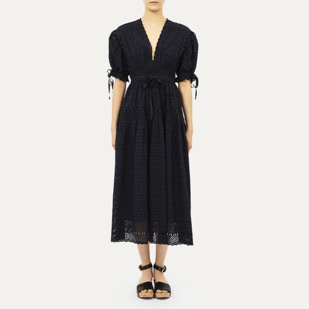 Ottilie Short-Sleeve Cotton Dress in Midnight