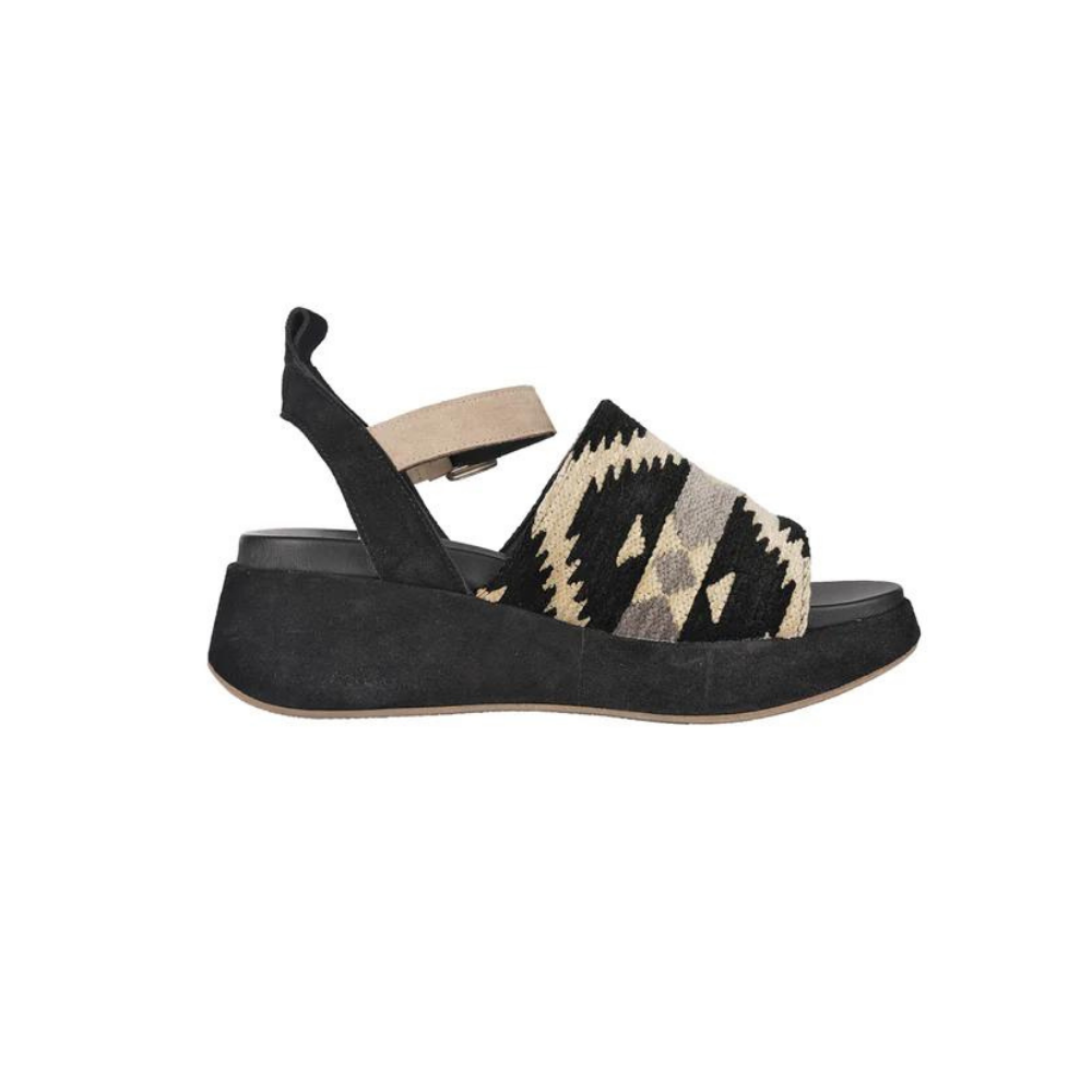 Wedge Sandal Tessuto Azteco in Nero