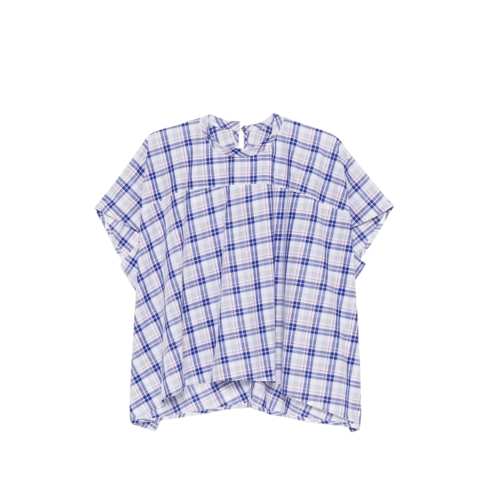 Sofie D’Hoore Oversized Short Sleeve Shirt in Royal Blue Check