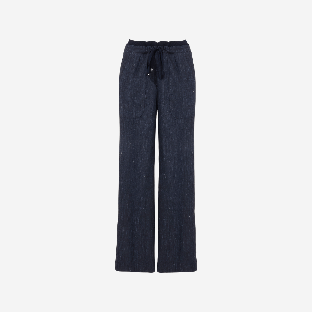 Linen Blend Wide-Leg Pants in Blue
