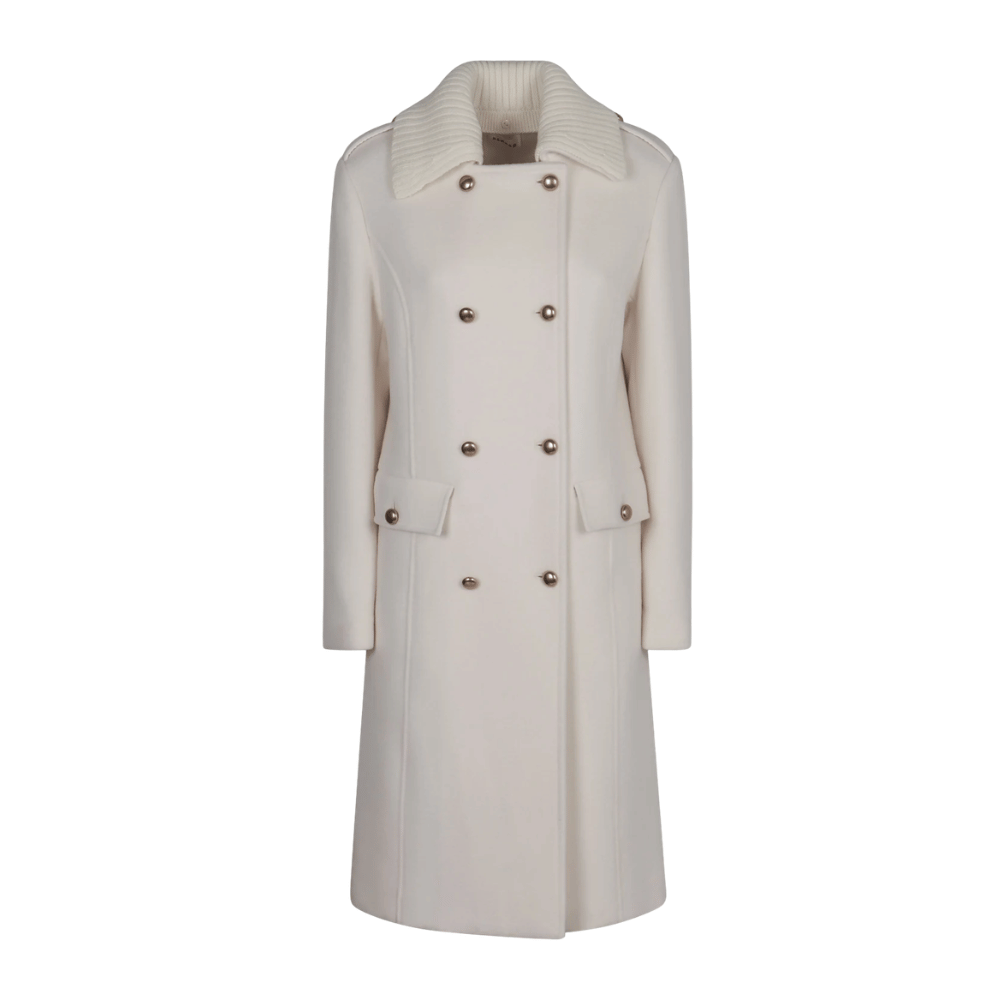 P.A.R.O.S.H. Gold Button Wool Long Pea Coat in Cream – International designer fashion boutique Australia Riada Concept Woollahra