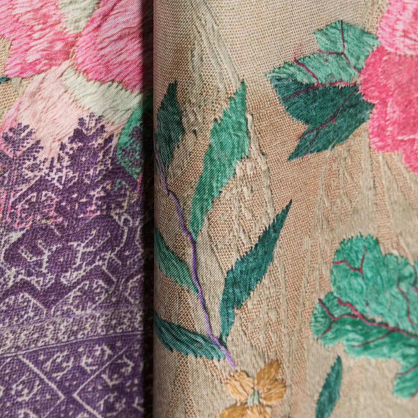 Aloe floral-print silk scarf in purple and multicolour