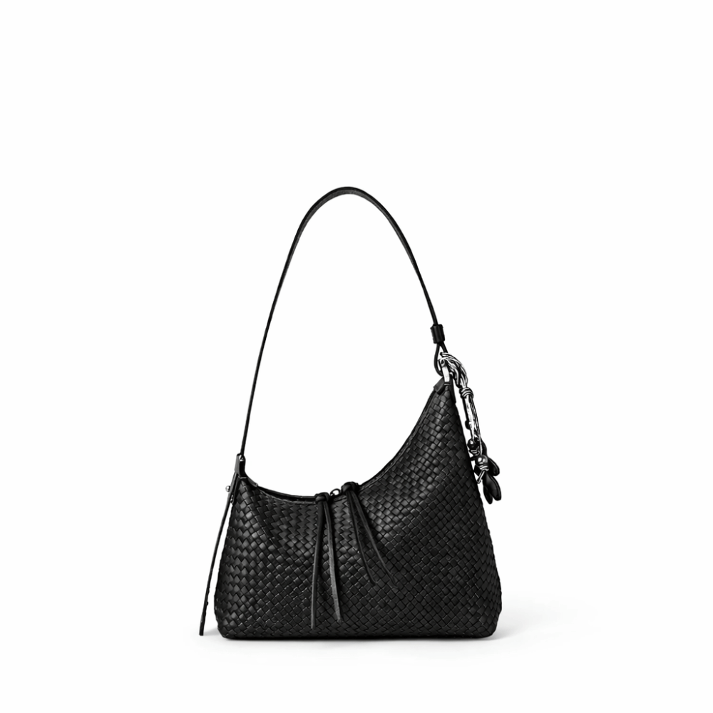 Henry Beguelin Simphony Small Intreccio Leather Shoulder Bag in Nero