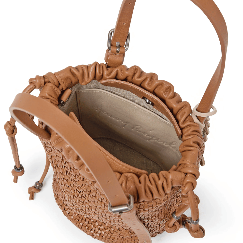 HENRY BEGUELIN Designer fashion handbags shop online and in store High End fashion boutique Sydney Australia Riada Concept Henry Beguelin Secchiello Arricciato Intreccio Madreperla Bag in Cuoio BD5928