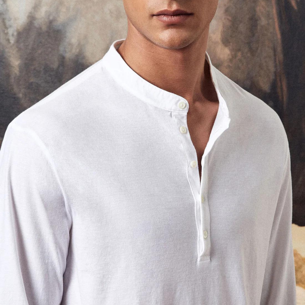 Hawai  Cotton Henley Shirt in bianco