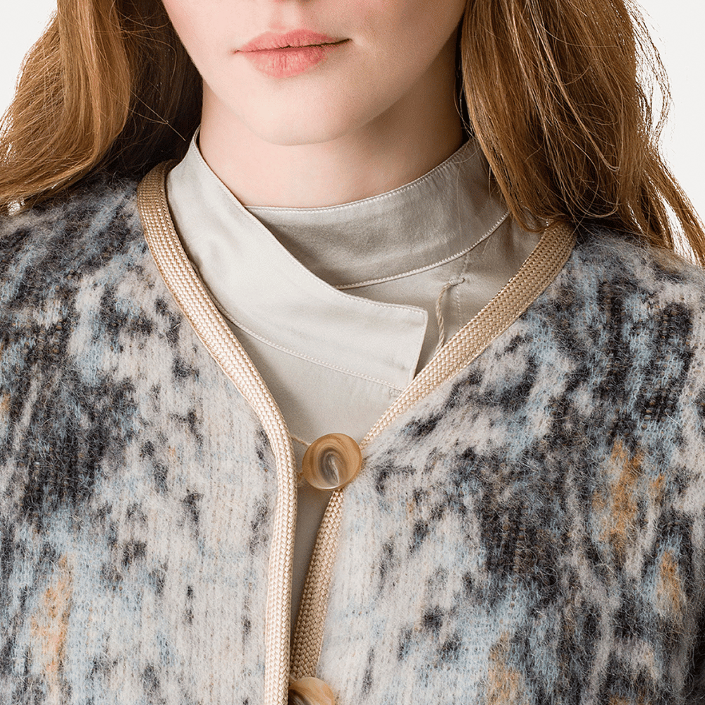 Forte Forte Plumes de Python Jacquard Alpaca Short Coat in Notte Blue FORTE FORTE Designer fashion shop online and in store High End fashion boutique Sydney Australia Riada Concept