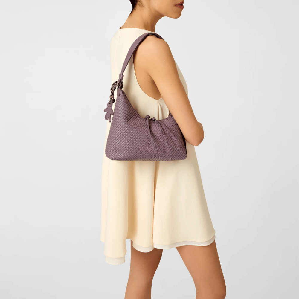 Henry Beguelin Simphony Small Intreccio Leather Shoulder Bag in Lilla
