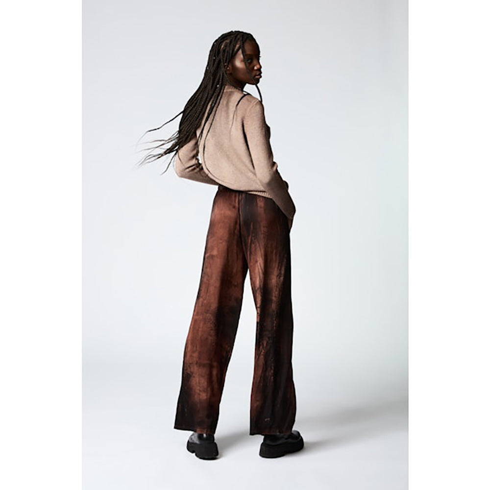 Dark Marmo Effect Silk Palazzo Pants brownie