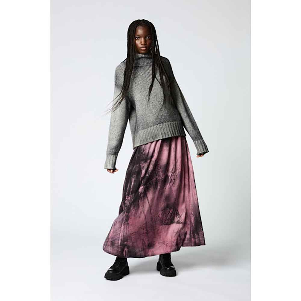 Dark Marmo Effect Silk Skirt in blossom