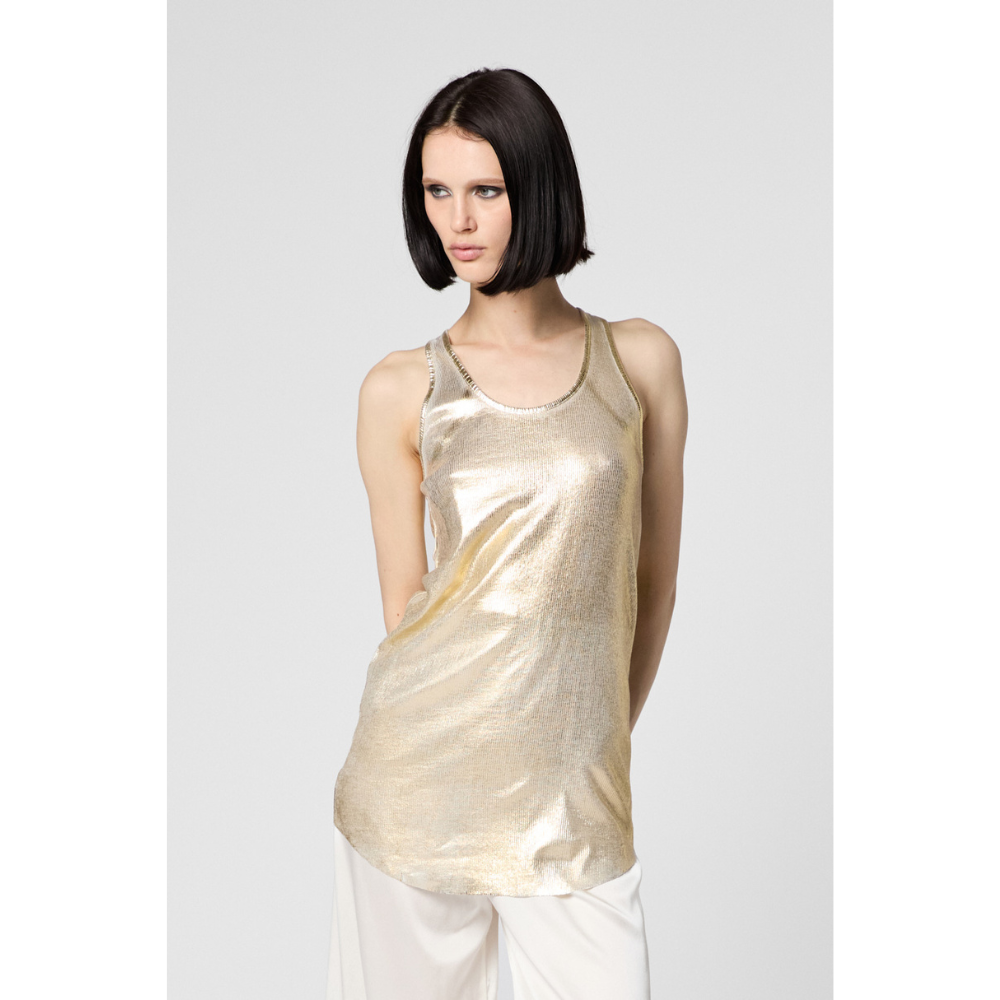 LAMINATED RIBBED MODAL TANK TOP IN GOLD