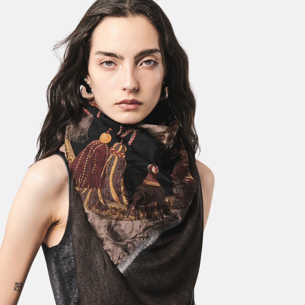 Avant Toi One-of-a-Kind Foulard Scarf with Destroyed Edges 120 x 120 in Wine - International designer fashion boutique Australia Riada Concept Woollahra