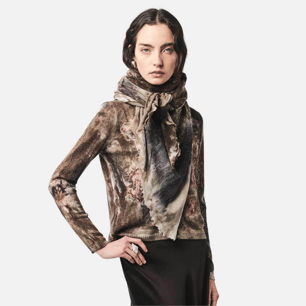 Laminated Light Cashmere Foulard Scarf with Needle Punching in Yak - International designer fashion boutique Australia Riada Concept Woollahra