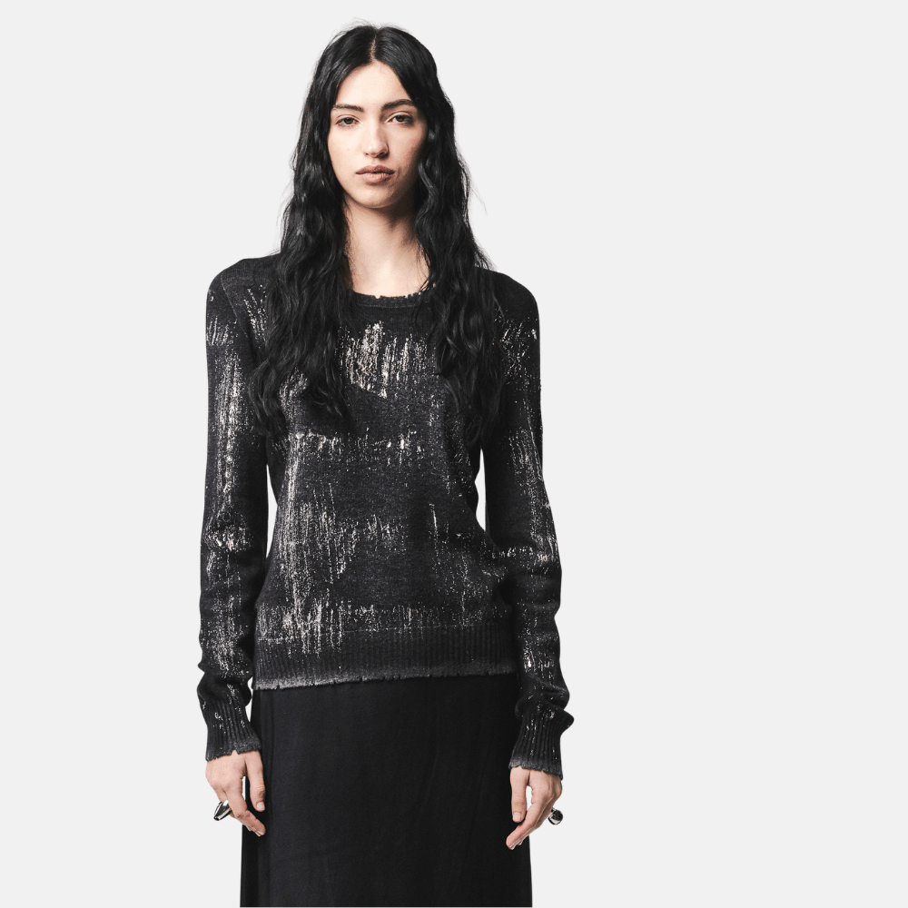 Avant Toi Hand-Painted Laminated Cashmere Crewneck Sweater in Nero - International designer fashion boutique Australia Riada Concept Woollahra
