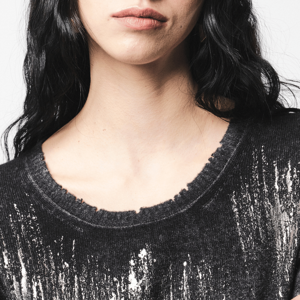 Avant Toi Hand-Painted Laminated Cashmere Crewneck Sweater in Nero - International designer fashion boutique Australia Riada Concept Woollahra