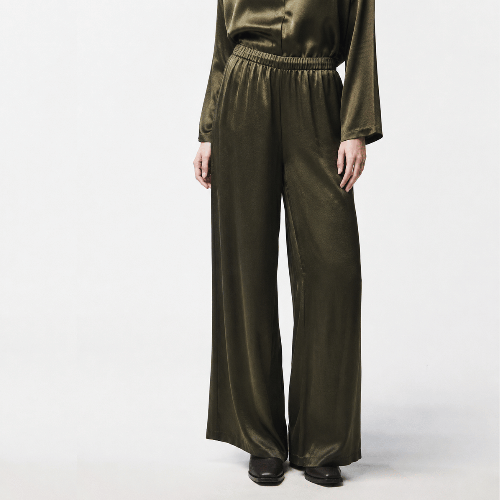 Avant Toi Hand-Painted Stretch Silk Palazzo Pants in Moss - International designer fashion boutique Australia Riada Concept Woollahra