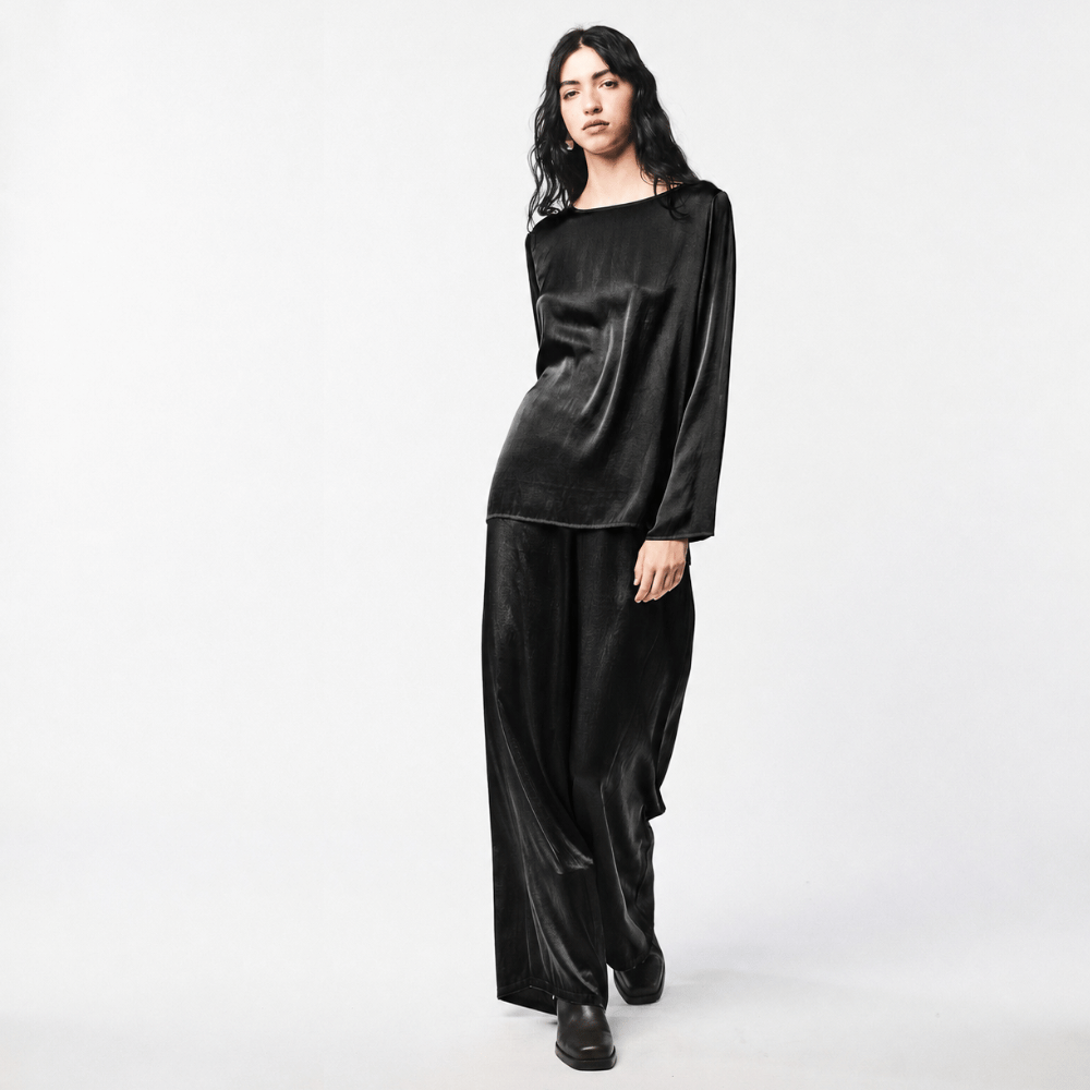 Avant Toi Hand-Painted Stretch Silk Palazzo Pants in Nero - International designer fashion boutique Australia Riada Concept Woollahra