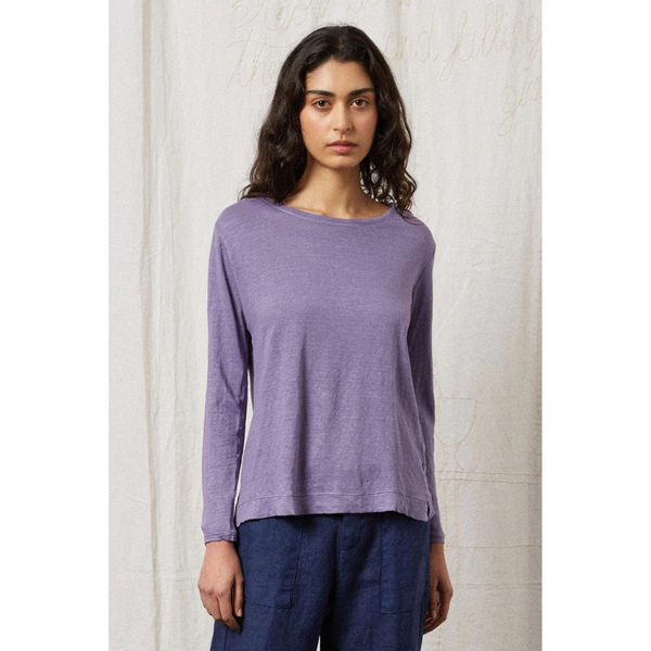TENERIFE Linen Jersey Long Sleeve T-Shirt in Iris