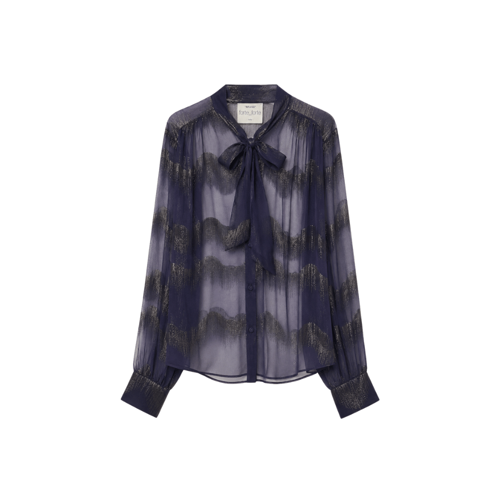 Forte Forte Nuages d'Argent Silk Chiffon Bow-Tie Shirt Notte – International designer fashion boutique Australia Riada Concept Woollahra