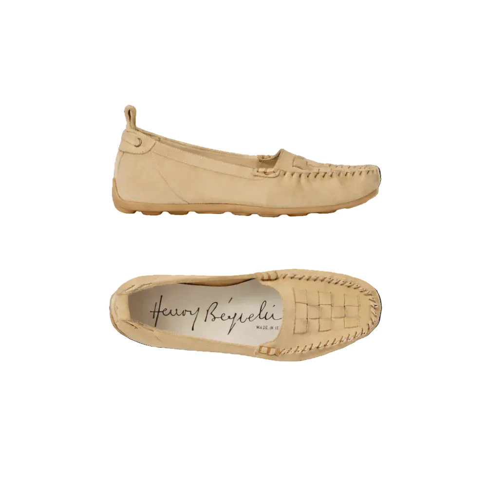 Daino Suede Cut-Out Moccasins in Beige