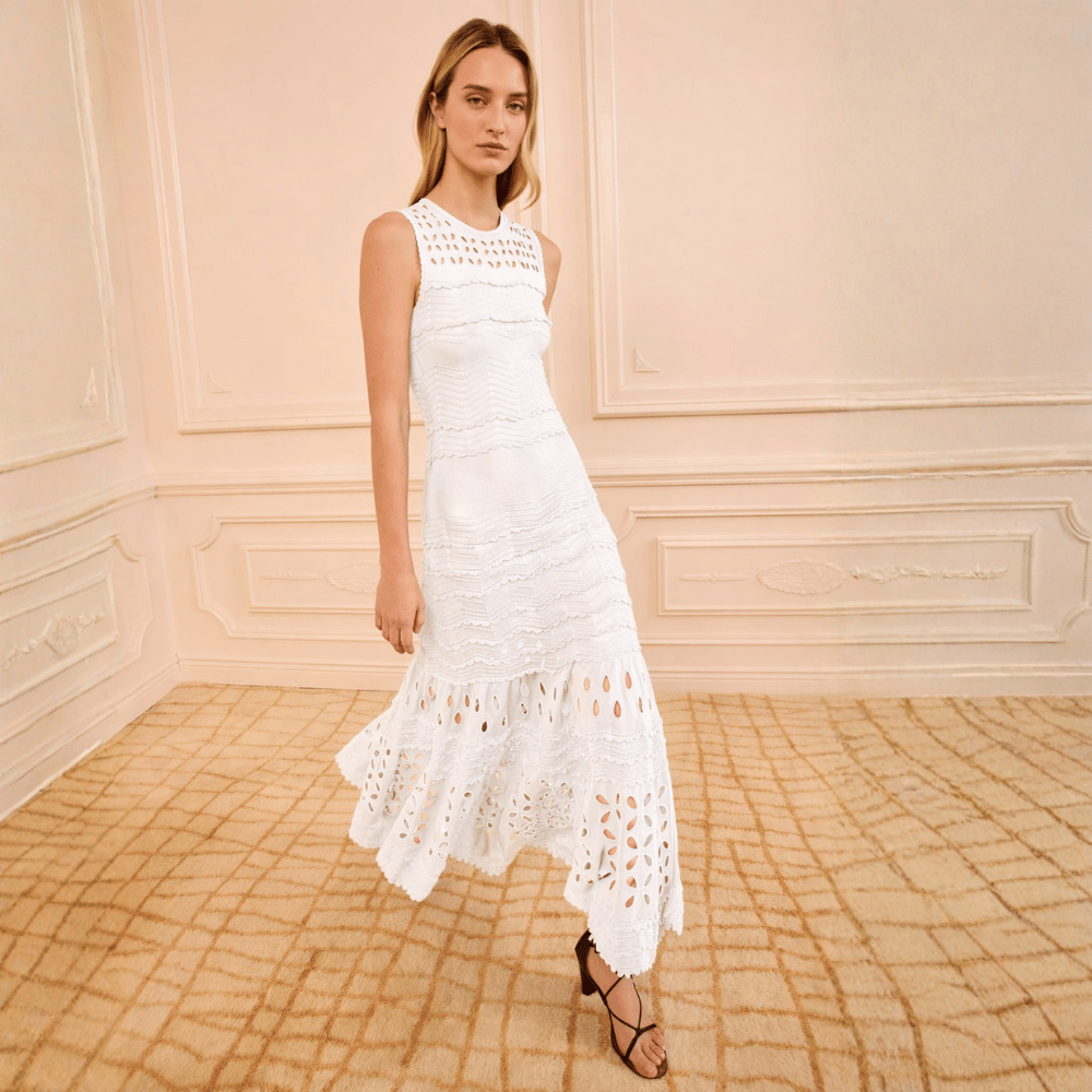 Ulla Johnson Lakshmi Eyelet Knit Maxi Dress in Cowrie – International designer fashion boutique Australia Riada Concept Woollahra