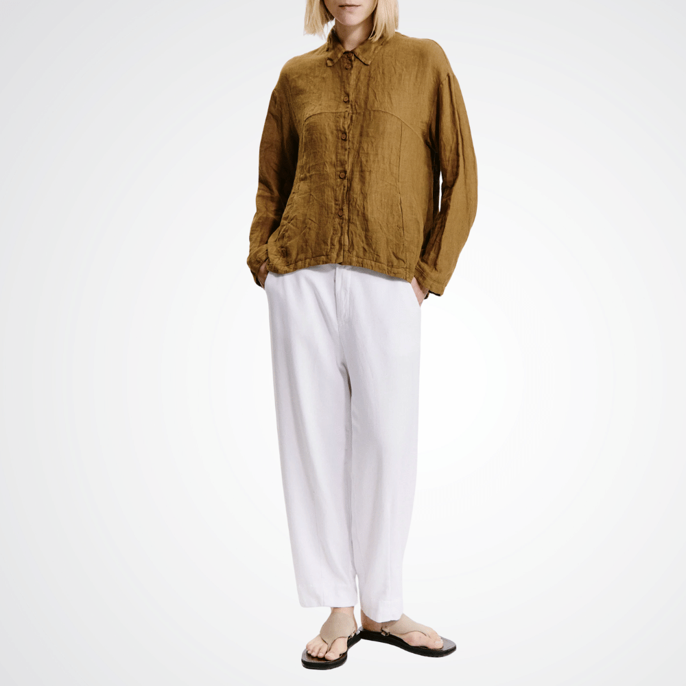 TRANSIT PAR SUCH Long Sleeve Linen Shirt Jacket in Mustard E140 Transit Par Such at Riada Concept Designer fashion shop online and in store High End fashion boutique Sydney Australia Riada Concept