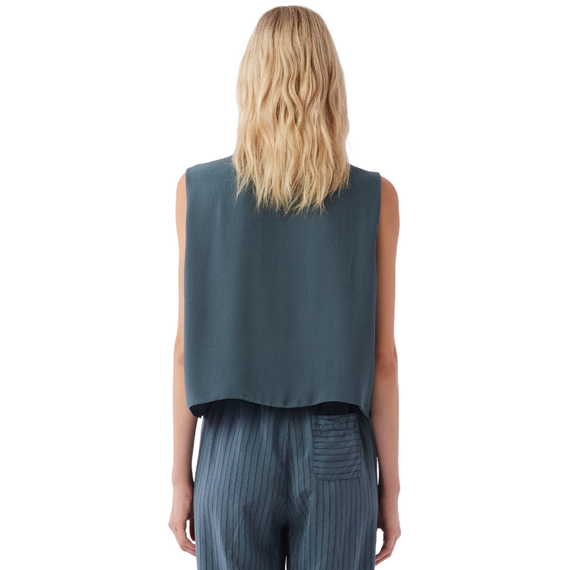 Crepe button front top in blue