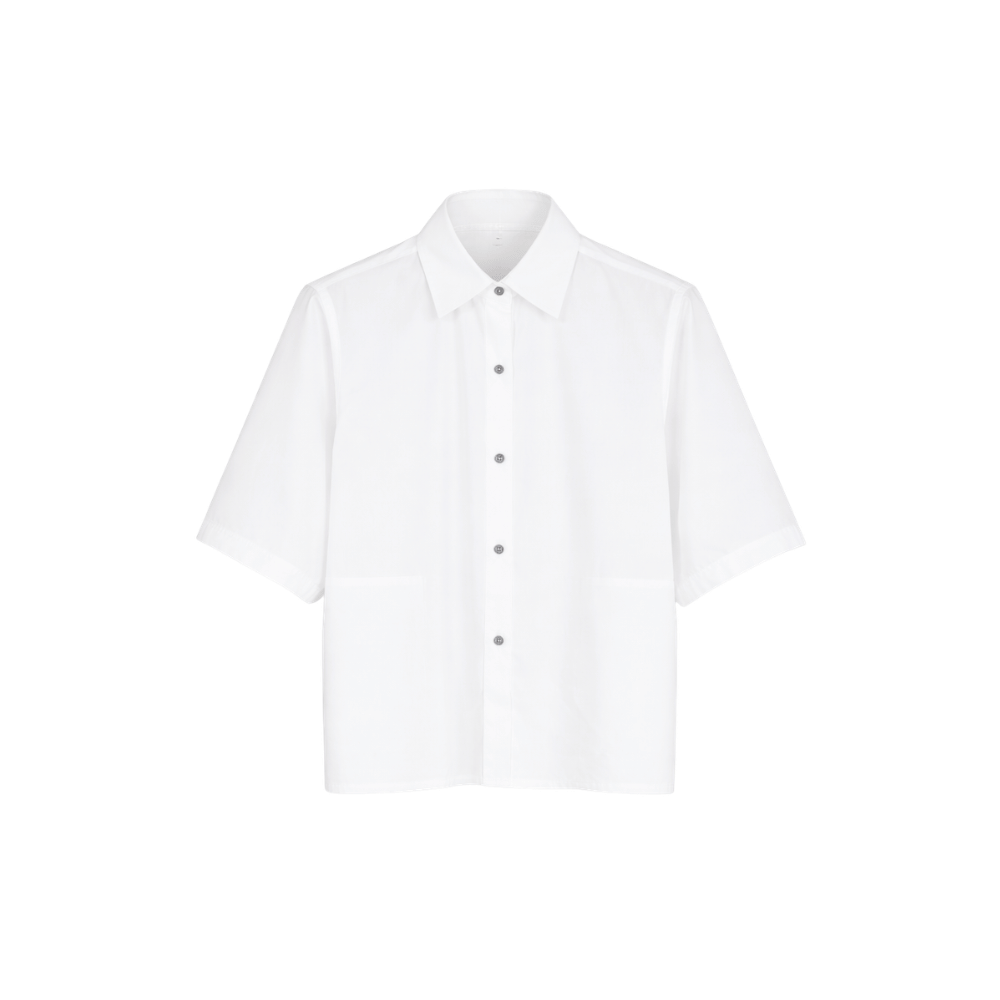 Sofie D’Hoore Pocket-Front Short Sleeve Cotton Shirt in Off White