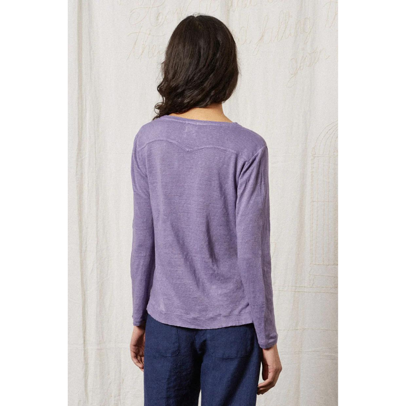 TENERIFE Linen Jersey Long Sleeve T-Shirt in Iris