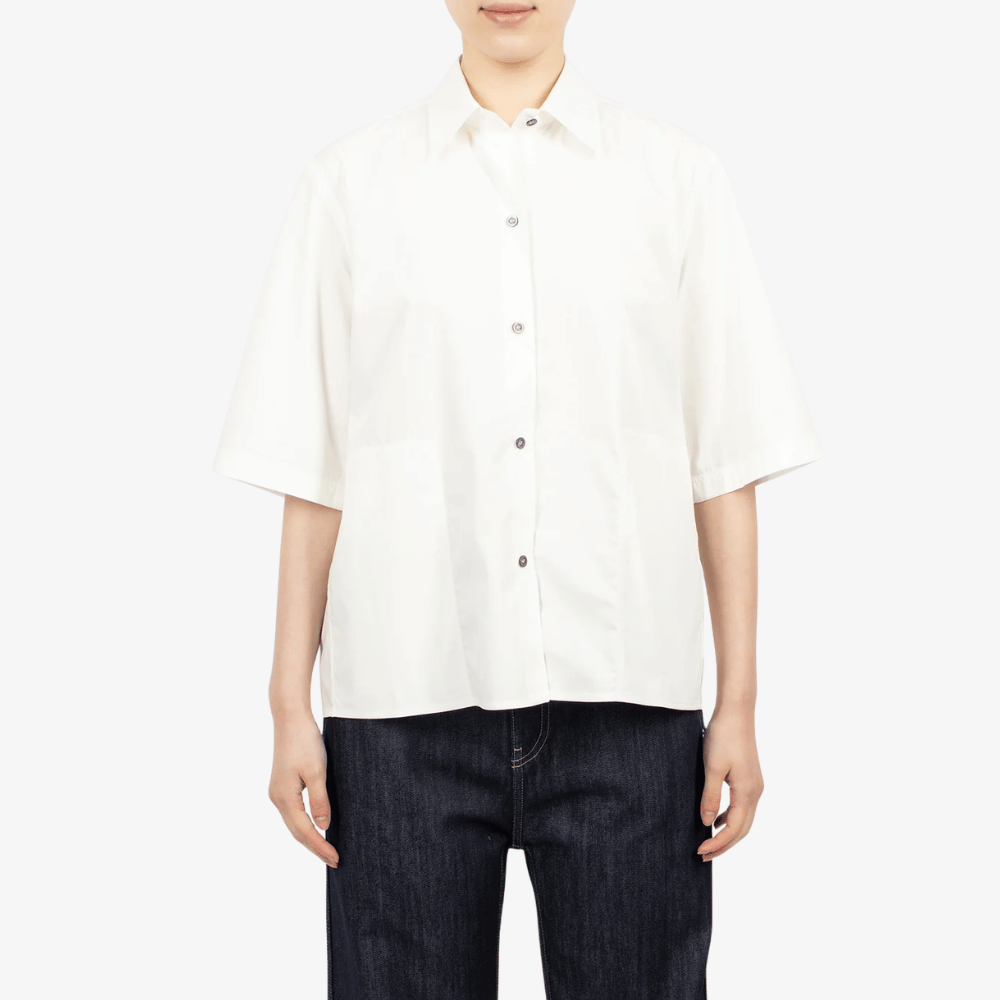 Sofie D’Hoore Pocket-Front Short Sleeve Cotton Shirt in Off White