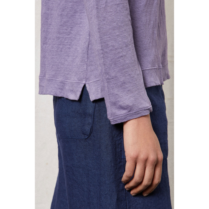 TENERIFE Linen Jersey Long Sleeve T-Shirt in Iris