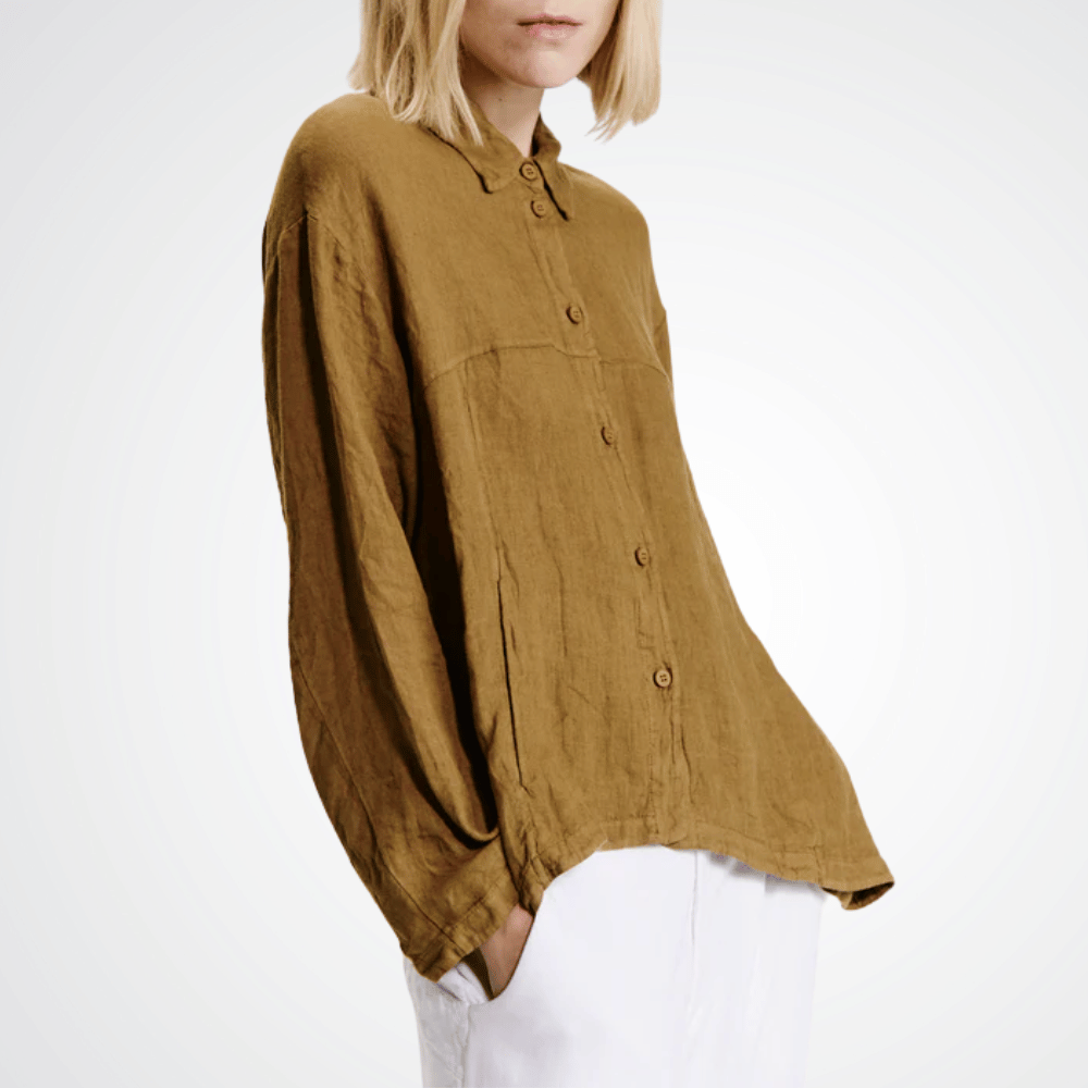 TRANSIT PAR SUCH Long Sleeve Linen Shirt Jacket in Mustard E140 Transit Par Such at Riada Concept Designer fashion shop online and in store High End fashion boutique Sydney Australia Riada Concept