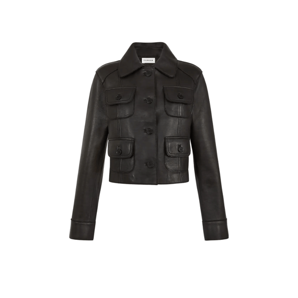 P.A.R.O.S.H. Cropped Lamb Leather Utility Jacket in Black – Riada