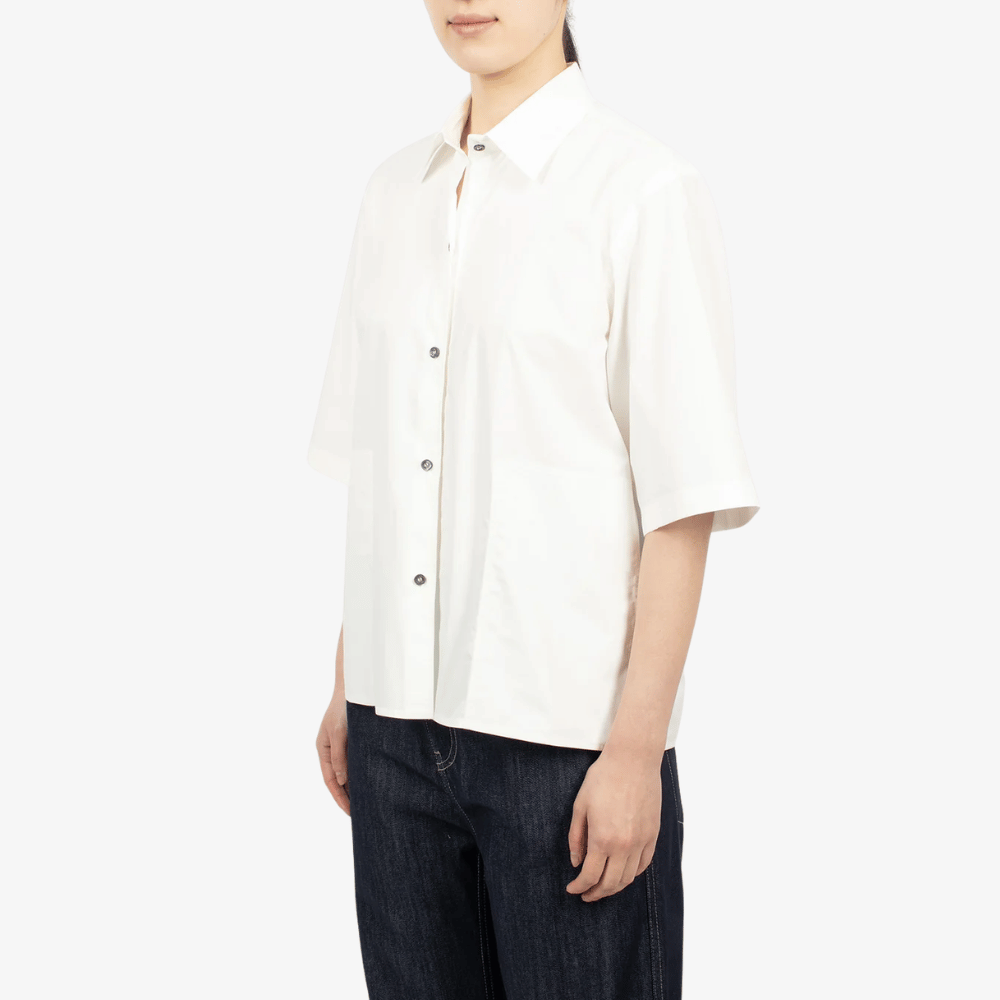 Sofie D’Hoore Pocket-Front Short Sleeve Cotton Shirt in Off White