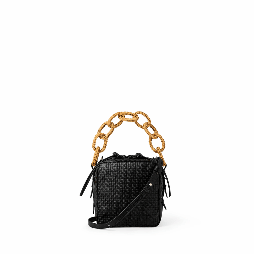 Henry Beguelin Noah Catena Raffia Small Intreccio Bag in Nero