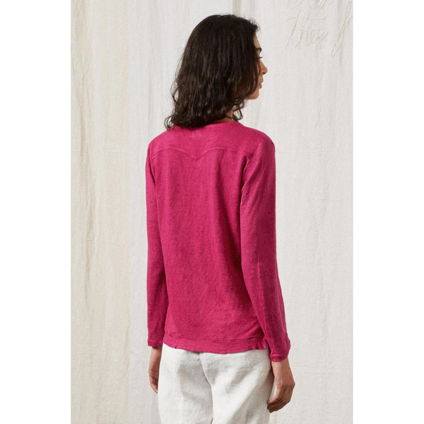 TENERIFE Linen Jersey Long Sleeve T-Shirt in Raspberry