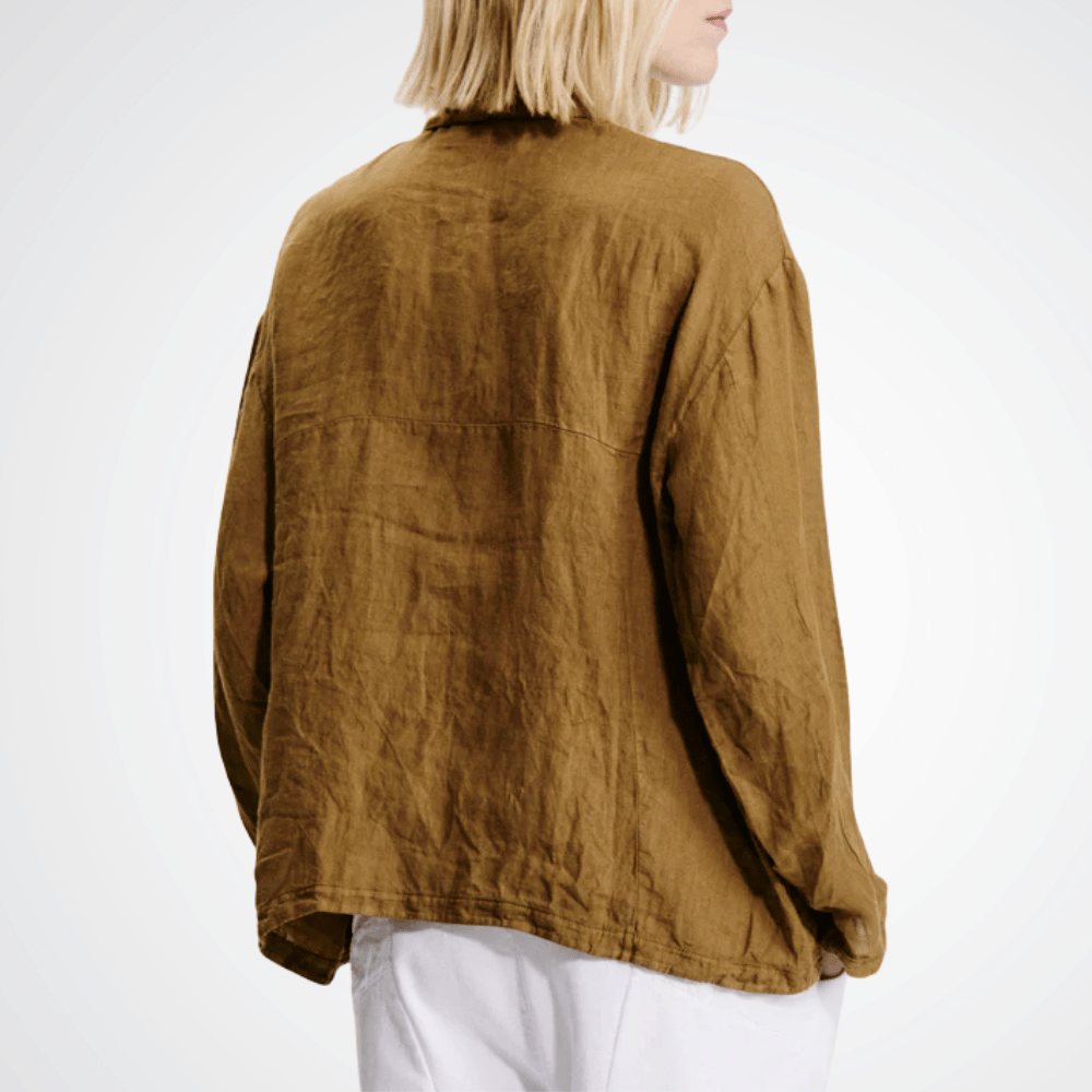 TRANSIT PAR SUCH Long Sleeve Linen Shirt Jacket in Mustard E140 Transit Par Such at Riada Concept Designer fashion shop online and in store High End fashion boutique Sydney Australia Riada Concept
