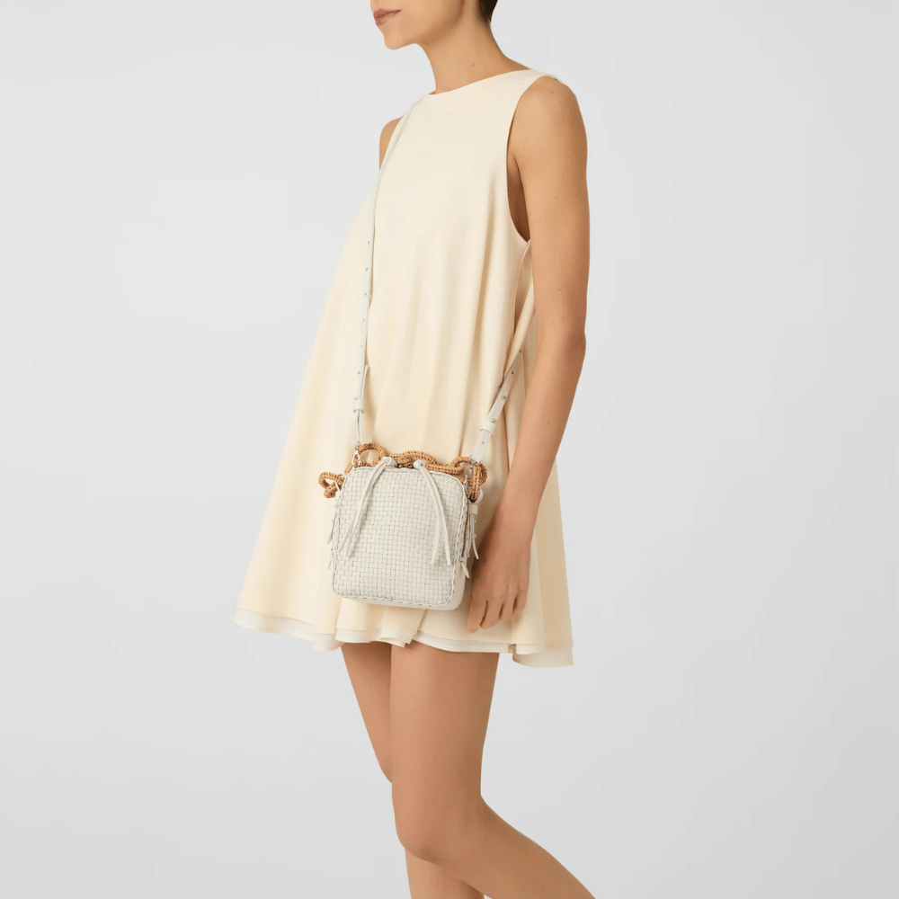 Henry Beguelin Noah Catena Raffia Small Intrecciato Bag in Gesso