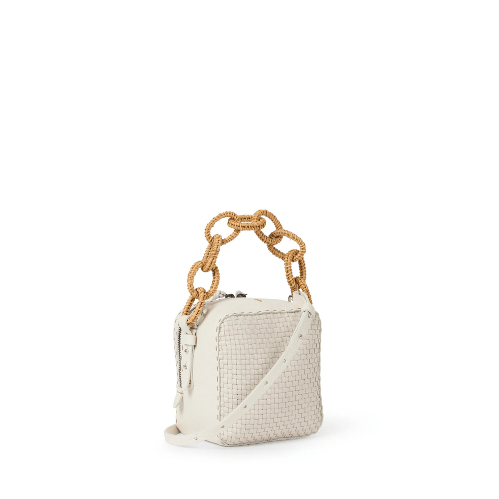 Henry Beguelin Noah Catena Raffia Small Intrecciato Bag in Gesso
