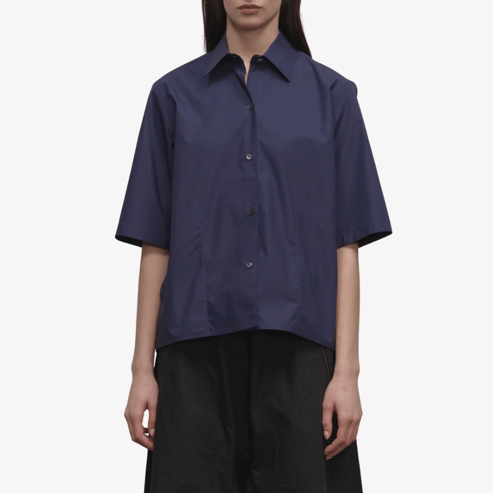 Sofie D’Hoore Pocket-Front Short Sleeve Cotton Shirt in Navy