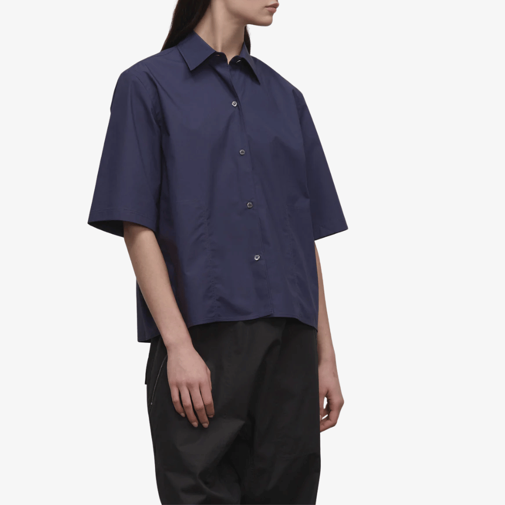 Sofie D’Hoore Pocket-Front Short Sleeve Cotton Shirt in Navy