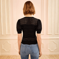 Ulla Johnson Marcelena Eyelet Knit Short Sleeve Top in Noir – International designer fashion boutique Australia Riada Concept Woollahra