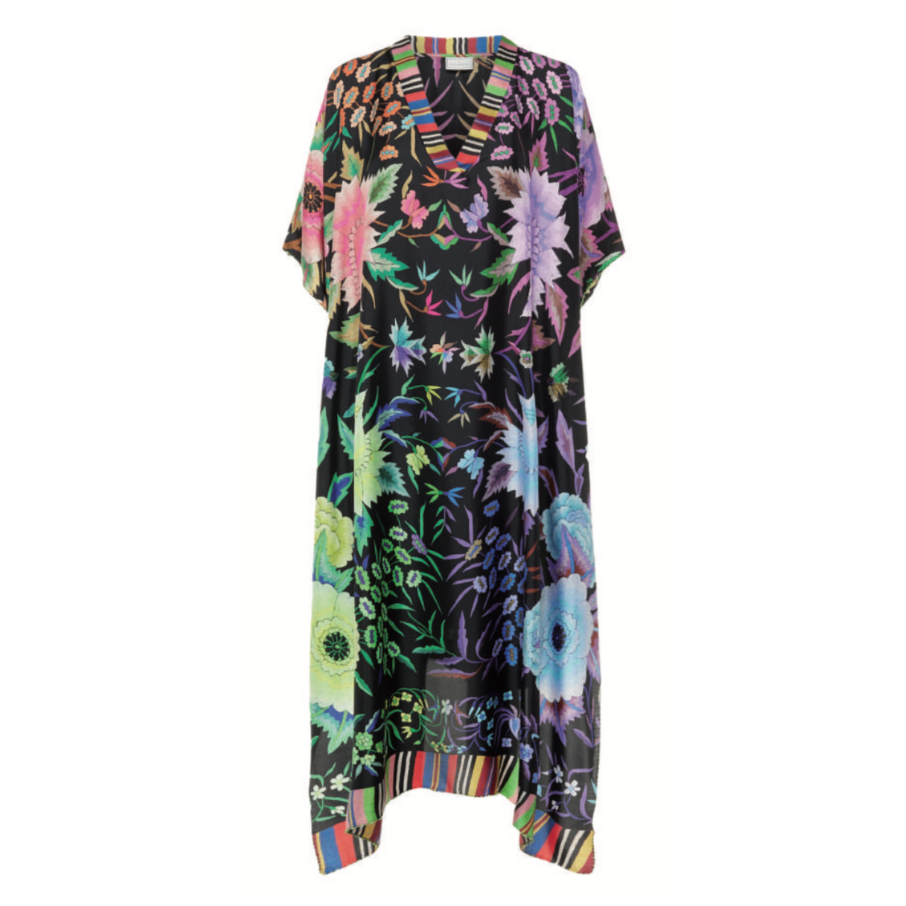 Aloe printed kaftan dress in black