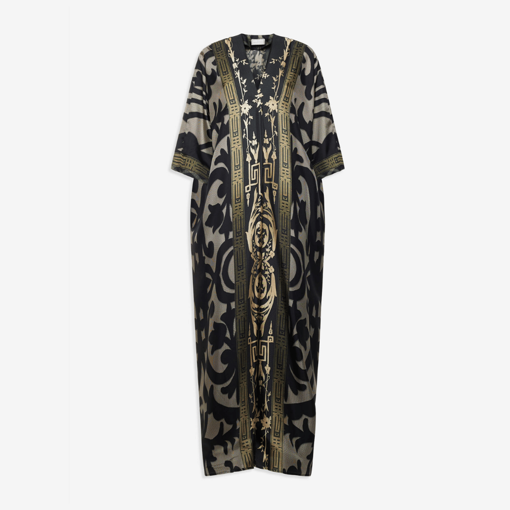 Pierre-Louis Mascia Aloe Silk Kaftan Dress in Black, Olive and Gold Baroque Print PIERRE LOUIS MASCIA designer fashion online or in-store at Riada Concept, Sydney’s high-end fashion boutique in Australia.